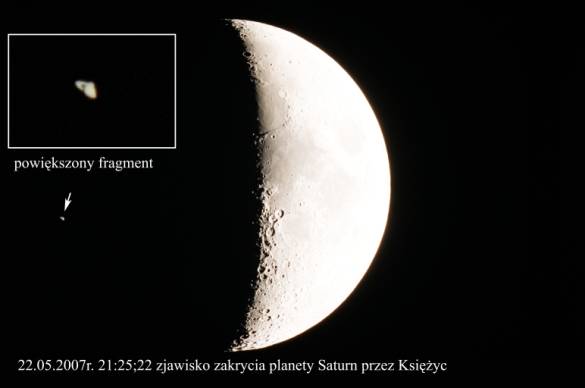 Pocztek zjawiska zakrycia Saturna przez Ksiyc. (fot. M.Nowak)